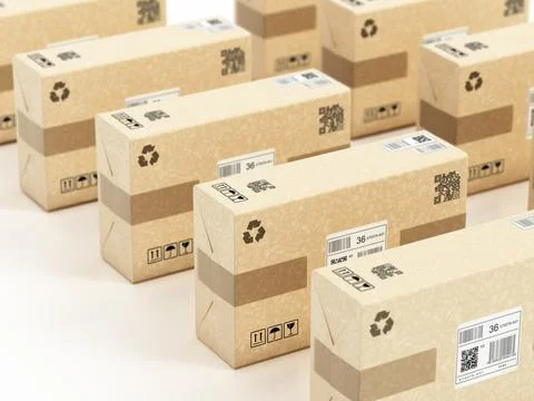 Stack of carton parcel cardboard packages. 3D illustration Stock Illustration