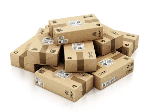 Stack of carton parcel cardboard packages. 3D illustration Stack of carton... Stock Photos