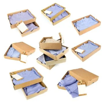 Stack of cartons with clothes, set Stock Photos