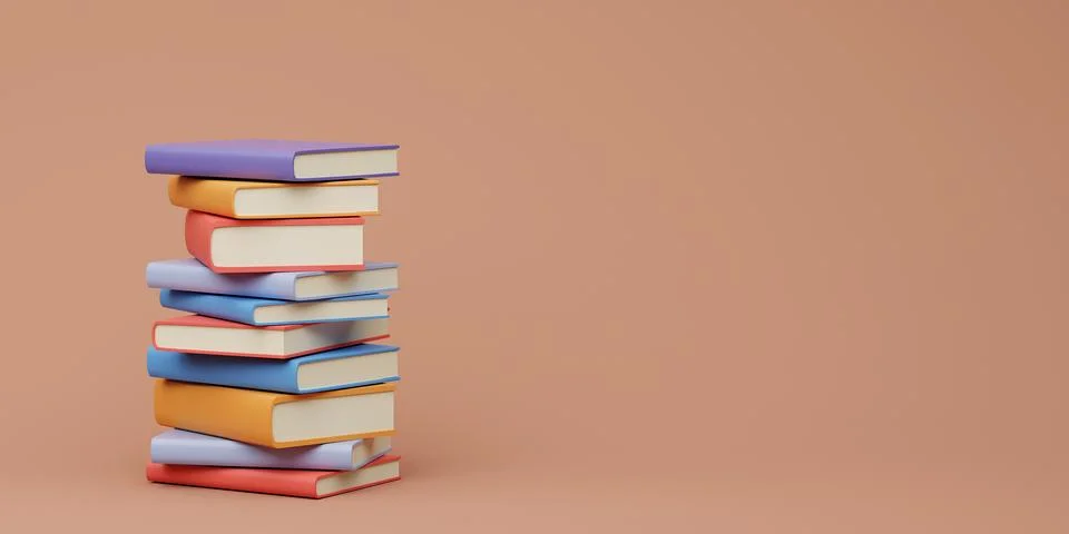 Stack of cartoon multicolored books, 3d render Stock Illustration