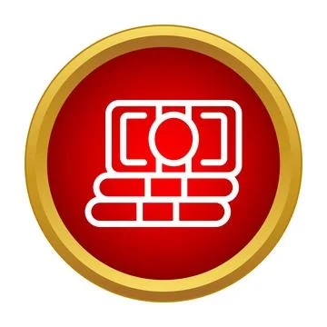 Stack of cash banknotes icon on red circle Stock Illustration