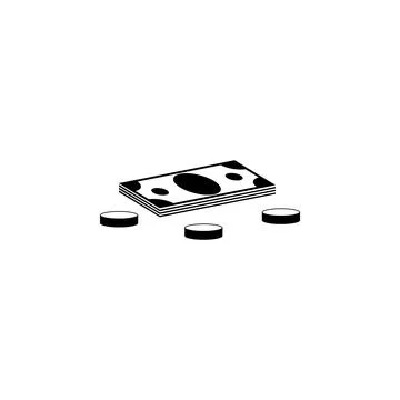 Stack of Cash Money, Dollars Banknotes and Coins Solid Flat Vector Icon Iso.. Stock Illustration