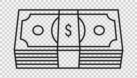 Stack of cash money icon, dollar bill bundle outline for financial business. Stock Illustration