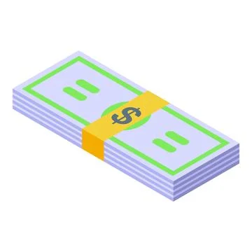 Stack of cash wrapped with yellow paper strip featuring dollar sign, isomet.. イラスト素材