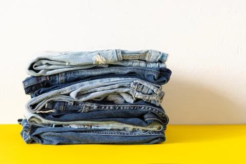 A stack of casual jeans Stock Photos