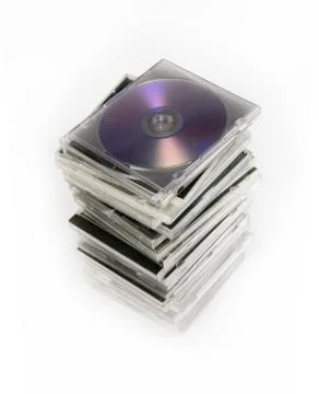Stack of cd dvd cases isolated Stock Photos