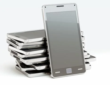 Stack of cellphones with touch screens over white イラスト素材