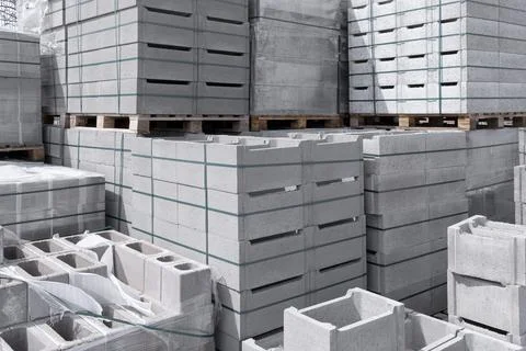 Stack of cement concrete Building Cinder Blocks or Concrete Blocks brick on p Stock Photos