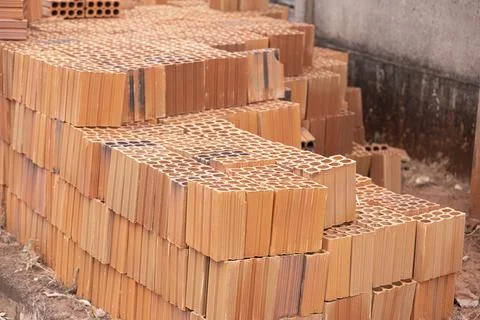Stack of ceramic bricks for building 스톡 사진