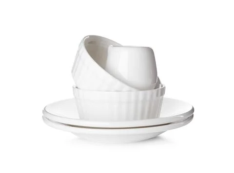 Stack of ceramic dishware on white background Stock Photos