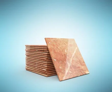 Stack of ceramic tile on a blue background 3d illustration Stock Illustration