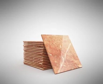 Stack of ceramic tile on a grey background 3d illustration Stock Illustration