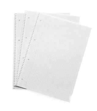 Stack of checkered paper sheets on white background, top view 스톡 사진