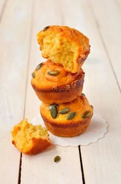 A stack of cheese pumpkin muffins Stock Photos