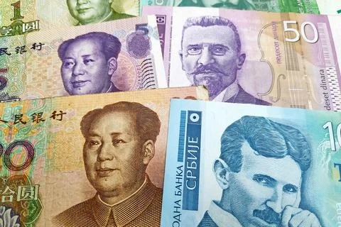 Stack of Chinese Remninbi and Serbian Dinar Stock-Fotos