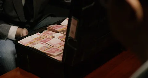 Stack Of Chinese Yuan Stock Footage 129258797