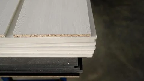 Stack of chipboard and particle board panels Stock Photos