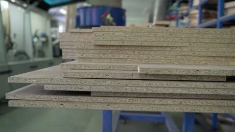 A stack of chipboard sheets in the furniture industry. Stock Footage 172078649