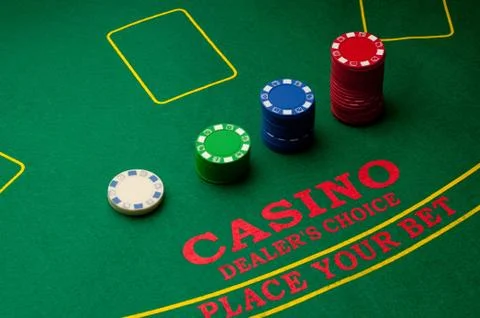 Stack of chips on a casino table Stock Photos