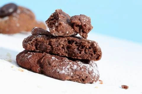 A stack of chocolate biscuits Stock Photos