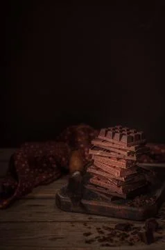A Stack of Chocolate Blocks, Dark Photo Stock Photos