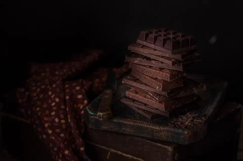 A Stack of Chocolate Blocks, Dark Photo Stock Photos