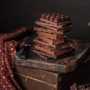 A Stack of Chocolate Blocks, Dark Photo Foto stock