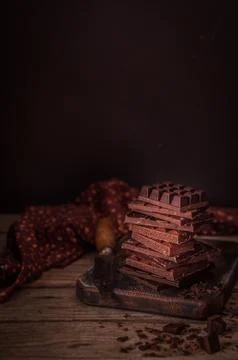 A Stack of Chocolate Blocks, Dark Photo Stock Photos