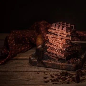 A Stack of Chocolate Blocks, Dark Photo Stock Photos