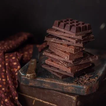 A Stack of Chocolate Blocks, Dark Photo Stock Photos