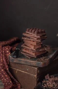 A Stack of Chocolate Blocks, Dark Photo Stock Photos