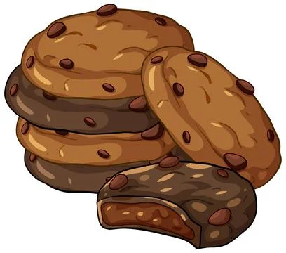 Stack of Chocolate Chip Cookies and a Bitten Cookie Vector Illustration Stock Illustration