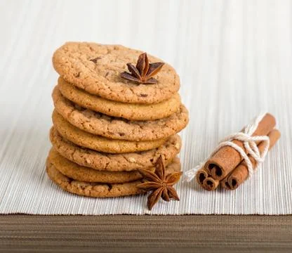 A stack of chocolate chip cookies and cinnamon Stock Photos