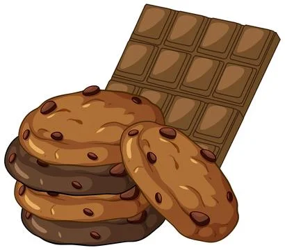Stack of Chocolate Chip Cookies with a Dark Chocolate Bar Stock Illustration