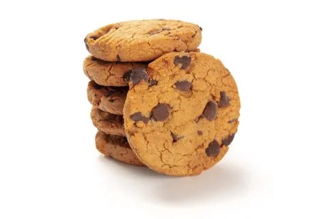 A stack of chocolate chip cookies, gluten free, on a white background Foto stock