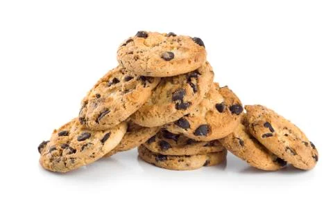 Stack of chocolate chip cookies isolated Stock Photos