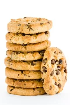 Stack of chocolate chip cookies isolated on a white Stock Photos