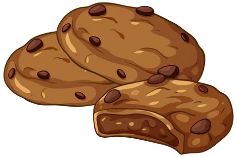 Stack of Chocolate Chip Cookies with One Broken Open Piece Stock Illustration