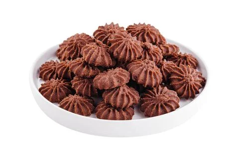 Stack of chocolate chip cookies on plate isolated Stack of chocolate chip ... Stock Photos
