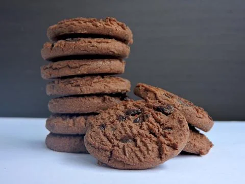Stack of Chocolate Chip Cookies with Rustic Background 스톡 사진