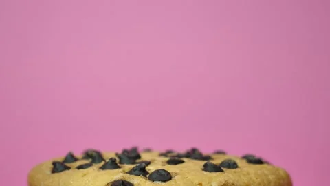 A stack of chocolate chip cookies sprouting on a pink background. American Stock Footage 180678424