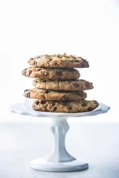 Stack of chocolate chip cookies on tray Stock Photos