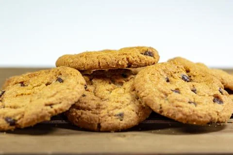 Stack of chocolate chip cookies waiting for the kids to eat them for desert Stock Photos