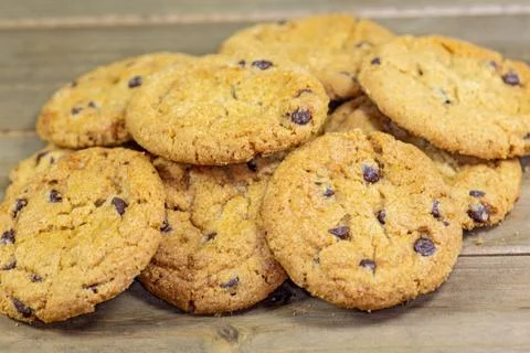 Stack of chocolate chip cookies waiting for the kids to eat them for desert Stock Photos