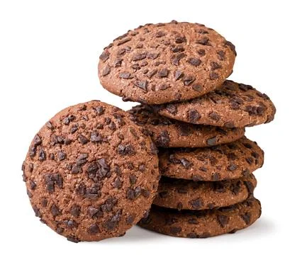 Stack of chocolate chip cookies on a white background. Isolated Stock Photos