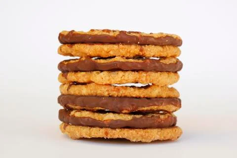 Stack of chocolate coated cookies Stock Photos