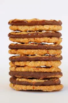 Stack of chocolate coated cookies Stock Photos