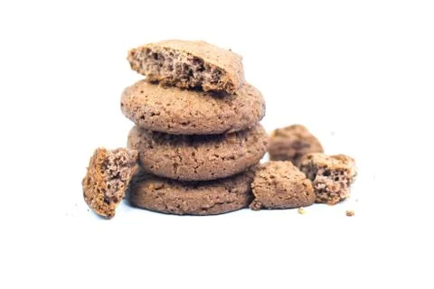 Stack of chocolate cookies isolated on white Stock Photos