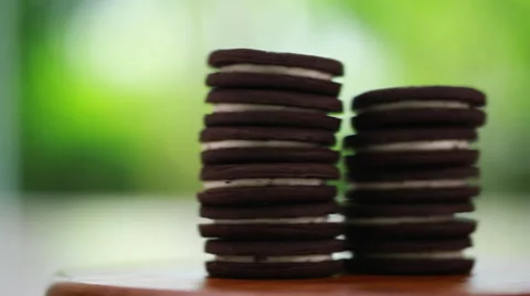Stack of chocolate cream cookies, dolly shot Stock Footage 51926382