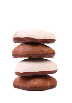  Stack of chocolate meringues. Stack of chocolate meringues. Isolated on a... 스톡 사진